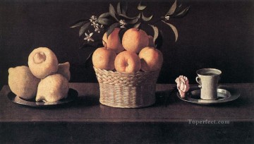 Bodegón con Limones Naranjas y Rosas Barroco Francisco Zurbaron Pinturas al óleo